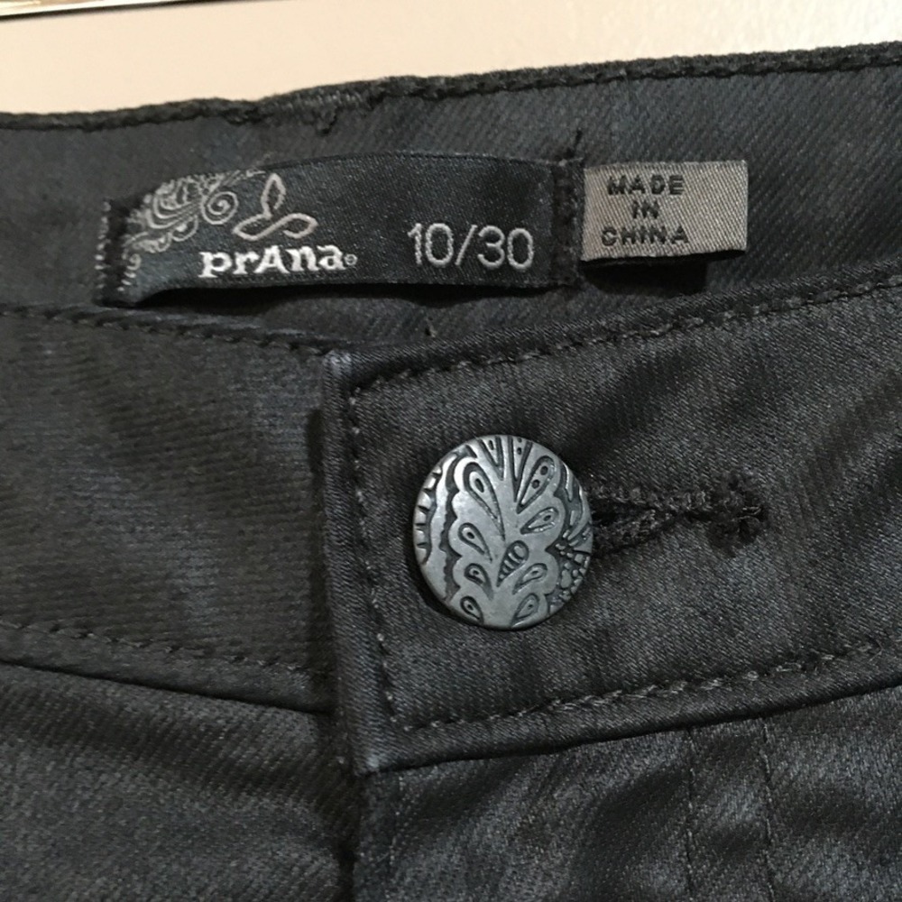 Prana Jett Coated Waxed Pants Women 10/30 Black Goth Moto Streetwear Edgy Skinny - Picture 5 of 15